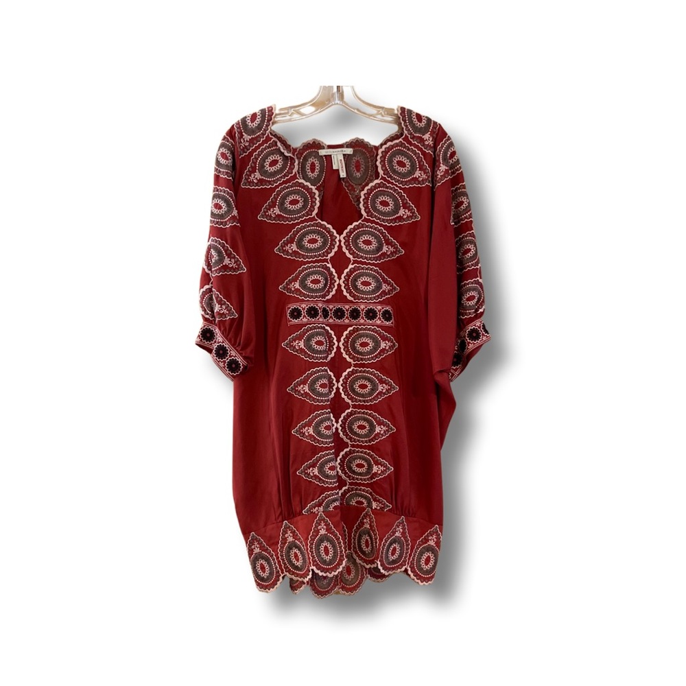 BCBG Runway Bohemian Embroidered Silk Dress